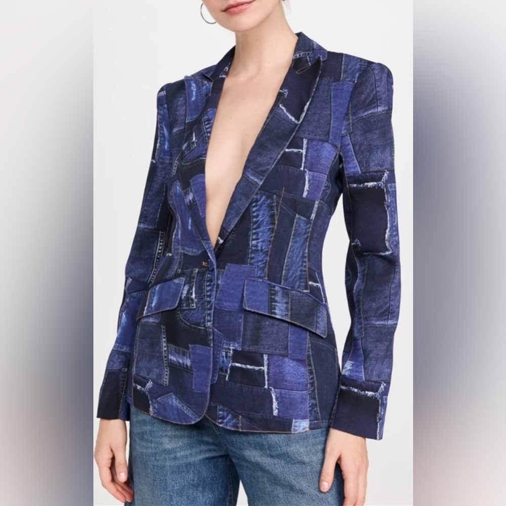 Cinq à Sept Cheyenne Blue Patchwork Blazer denim look like new worn once sz 6.